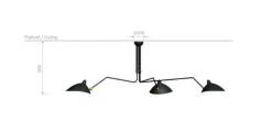 Ceiling Lamp w/3 Rotating Arms af Serge Mouille