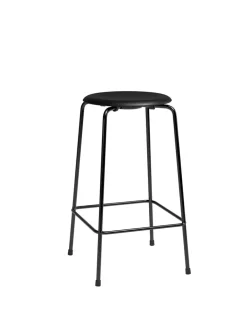 Dot Barstol m. 4 ben, sort stel/sort læder af Arne Jacobsen