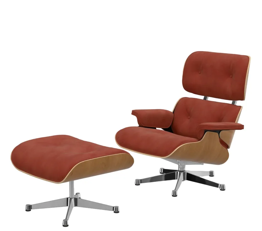 Eames Lounge Chair, kirsebær, calma brandy inkl. Fodskammel fra Vitra