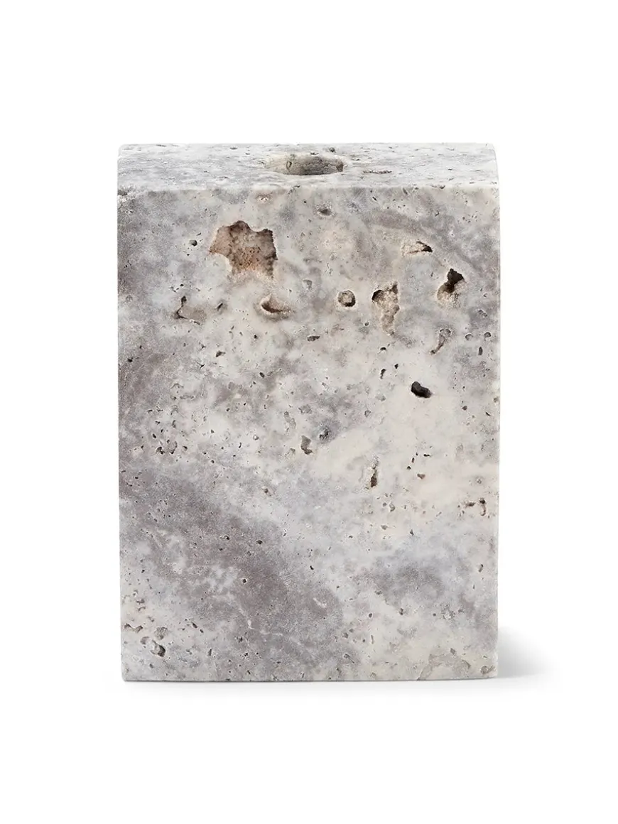 Epode Lysestage 8,5 cm, travertin silver fra Wabi Sabi Nordic