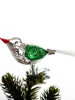 Fugl m. Klemme 10 cm, sølvfarvet/grøn fra Brink Nordic