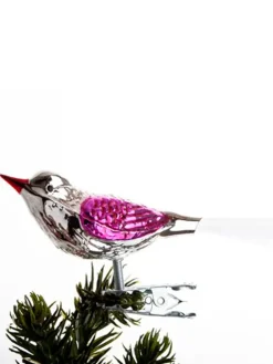 Fugl m. Klemme 10 cm, sølvfarvet/pink fra Brink Nordic
