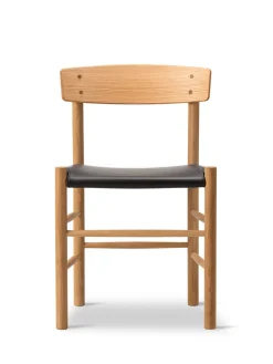 J39 Folkestolen Sædepolstret, Cognac Læder af Børge Mogensen