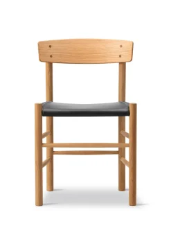 J39 Folkestolen Sædepolstret, Sort Læder af Børge Mogensen