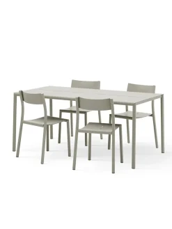 May sæt, 4 stole og bord 170x85 i light grey fra New Works
