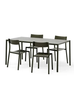 May sæt, 4 stole og bord 170x85 i light grey fra New Works