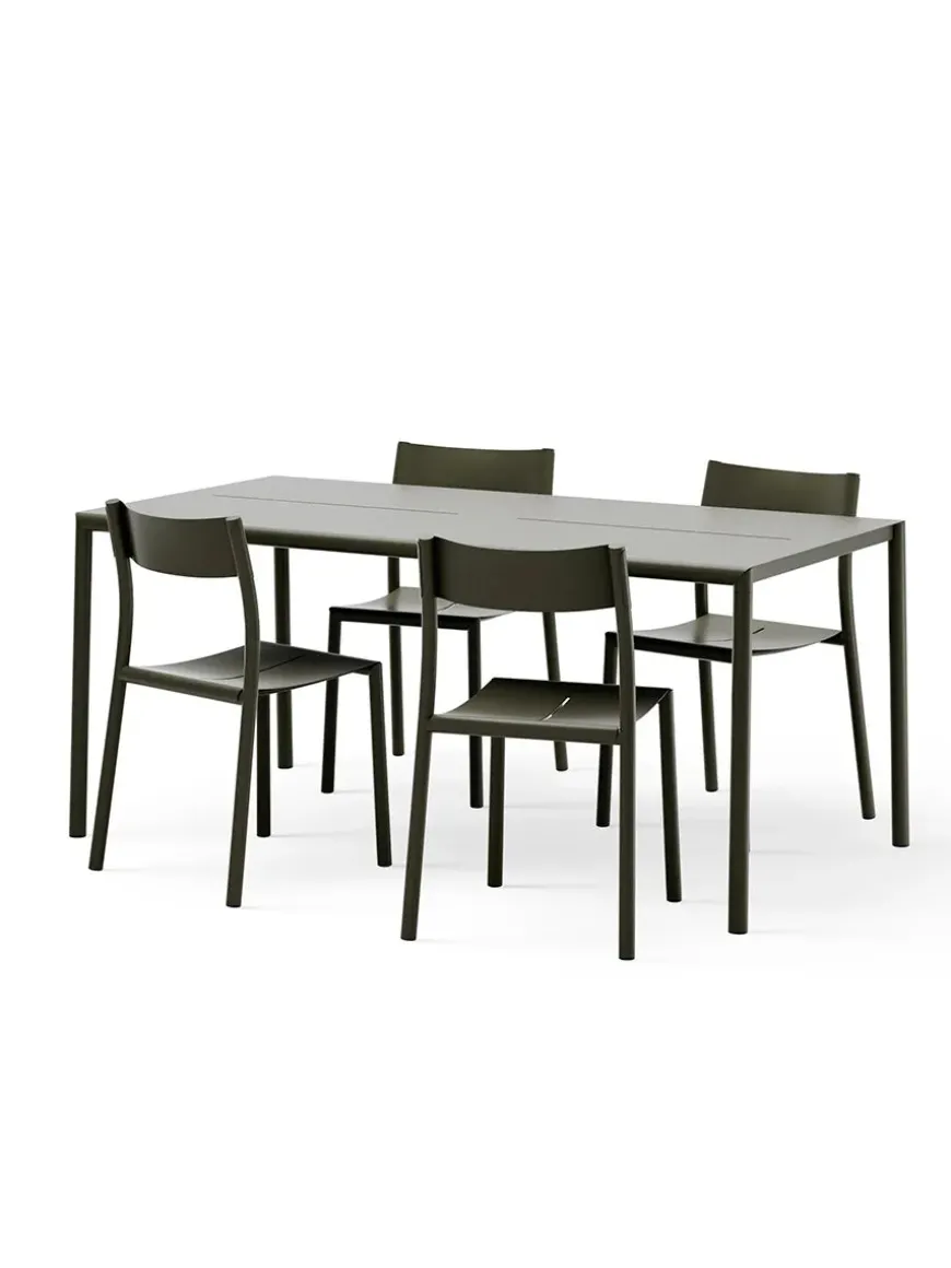 May sæt, 4 stole og bord 170x85 i light grey fra New Works