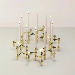 Nagel Lysestage, børstet messing fra STOFF Nagel