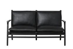 Rén Lounge sofa 2. pers sortmalet eg, sort læder fra Stellar Works