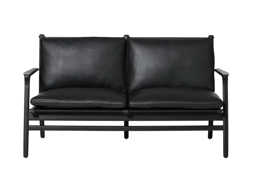 Rén Lounge sofa 2. pers sortmalet eg, sort læder fra Stellar Works