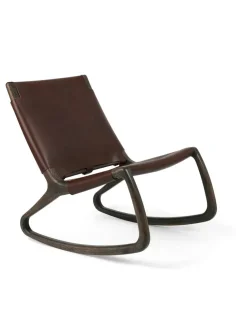 Rocker gyngestol, mat lakeret eg med whisky farvet læder fra Mater