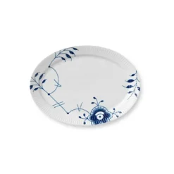 Royal Copenhagen Blå Mega Riflet, oval tallerken 28 cm