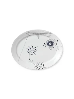 Royal Copenhagen Sort Mega Riflet, oval tallerken 34 cm