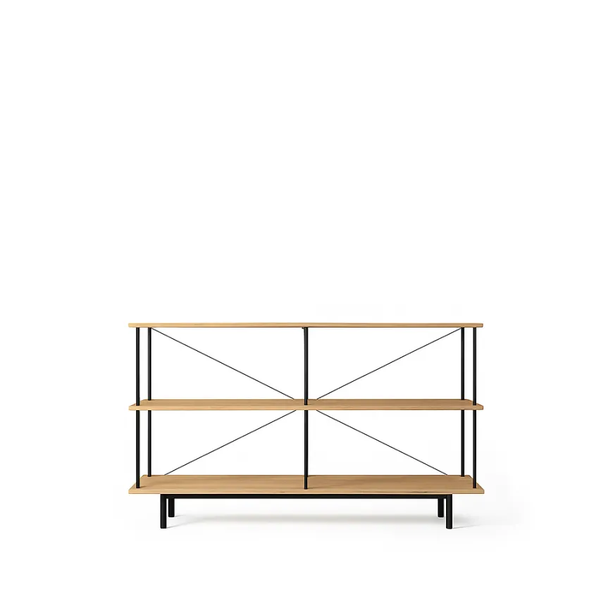 Seiton 3 reol fra Stellar Works i lakeret ege træ med sort stel