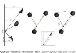 Spider Big Wall Lamp w/3 Fixed Arms af Serge Mouille