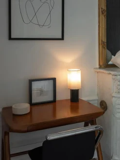 The Eight Over Eight Lamp Small, beige travertine fra Louise Roe